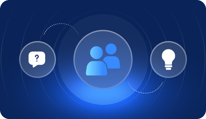 Illustration showing how water utility members use the K2i platform - from challenge identification to insight sharing